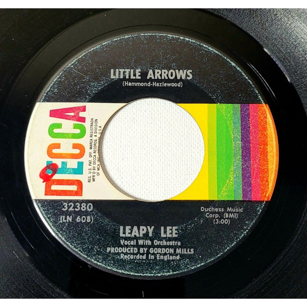 Leapy Lee 45 RPM - Little Arrows / Time Will Tell - Decca 32380 VG 1968 Rock